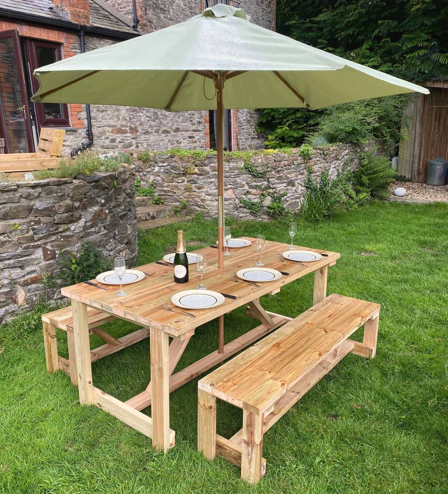 6 Seater Table & Benches in heavy tanalised timber