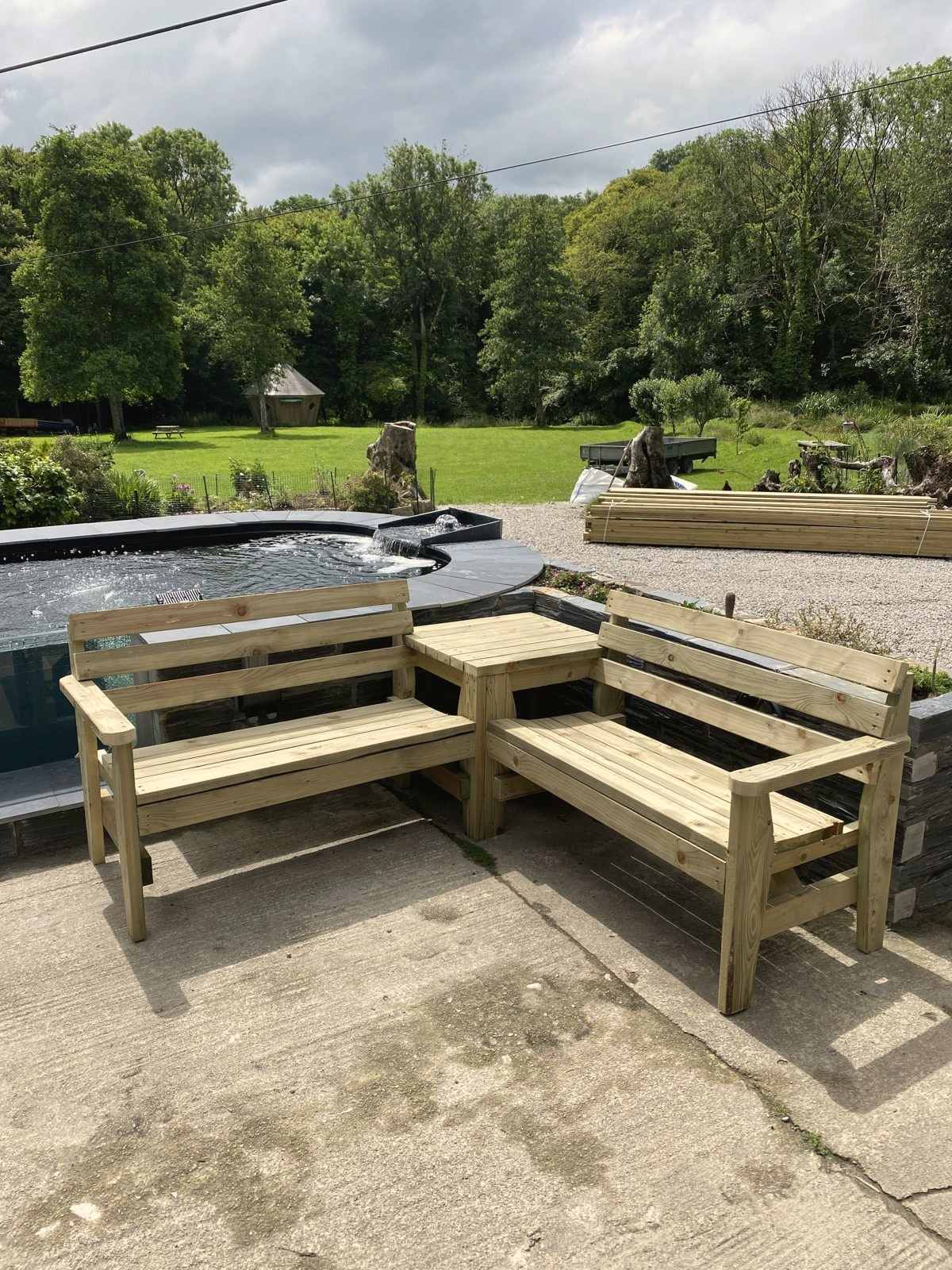 Corner Bench with Table in heavy tanalised timber