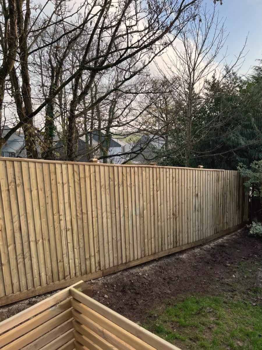 A tall run of featheredge fencing with a raised bed in front